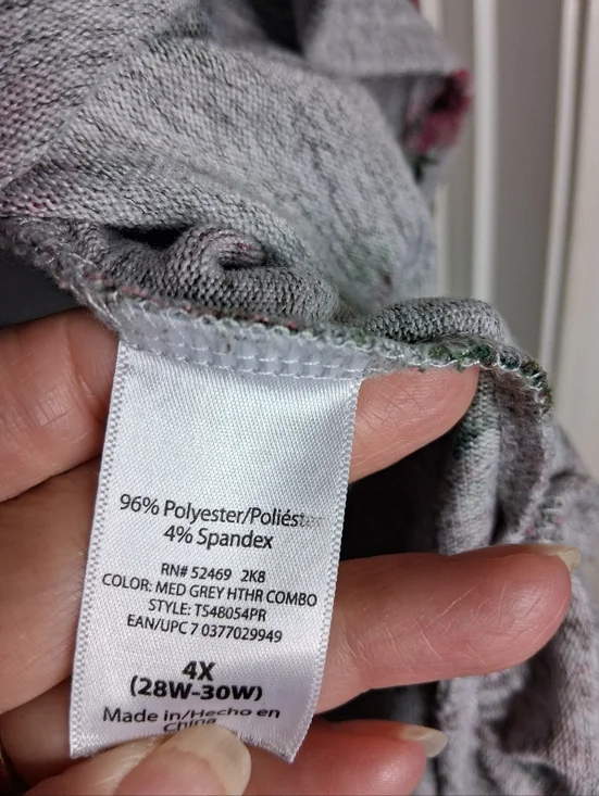 Lightweight Fleece Like Grey Floral Pink Rose Ruched Sleeve Top - Women SZ 4X - Picture 5 of 7